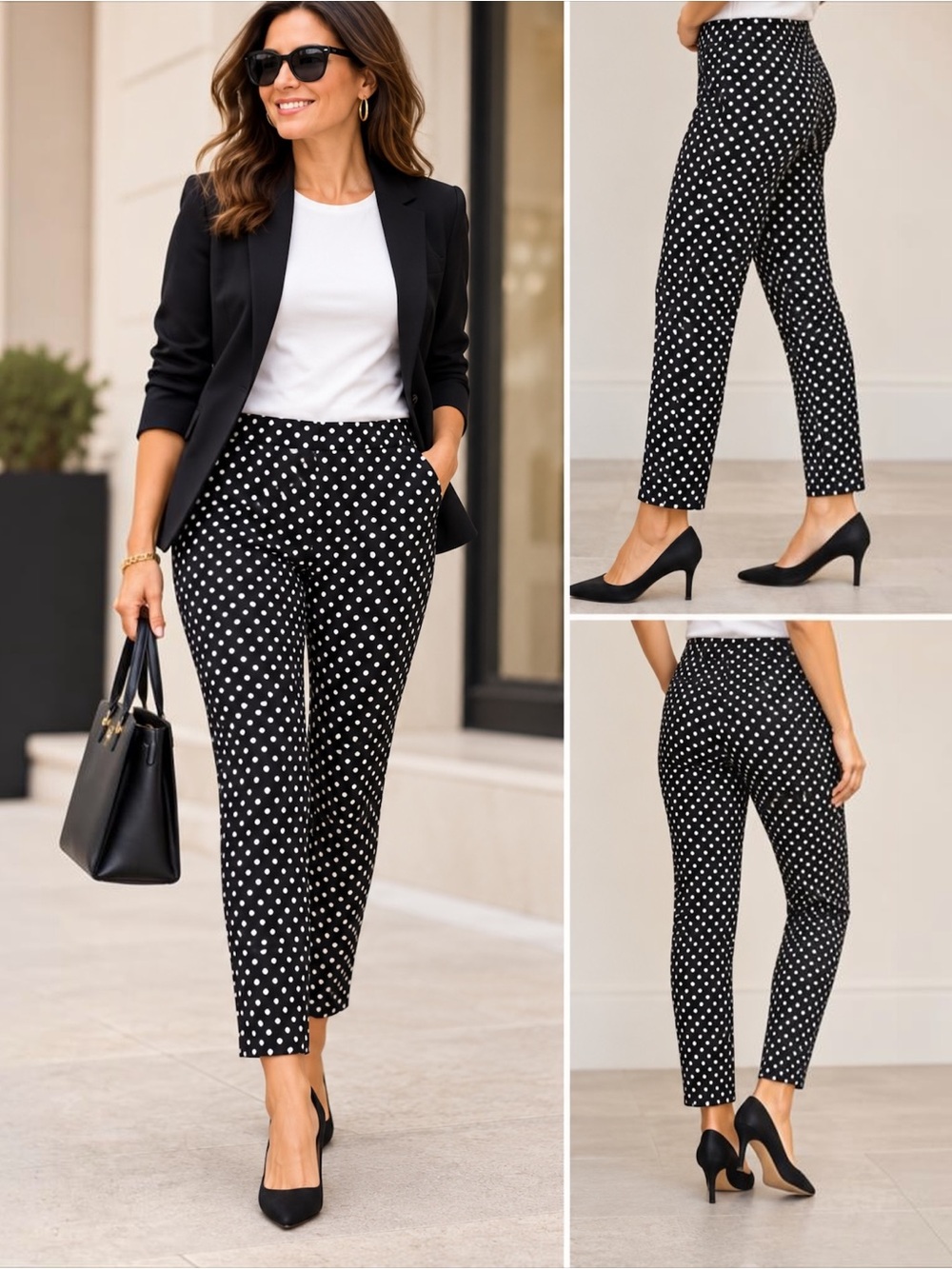 Talbots Chatham Ankle Pants Women’s 14 Black White Polka Dot Side Zip Slim